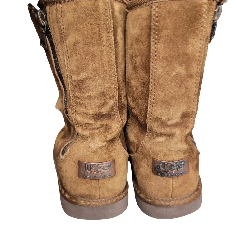 UGG Australia 5116 Chestnut Suede Shearling Zip Mid-Calf Boots Womens 8 Brown